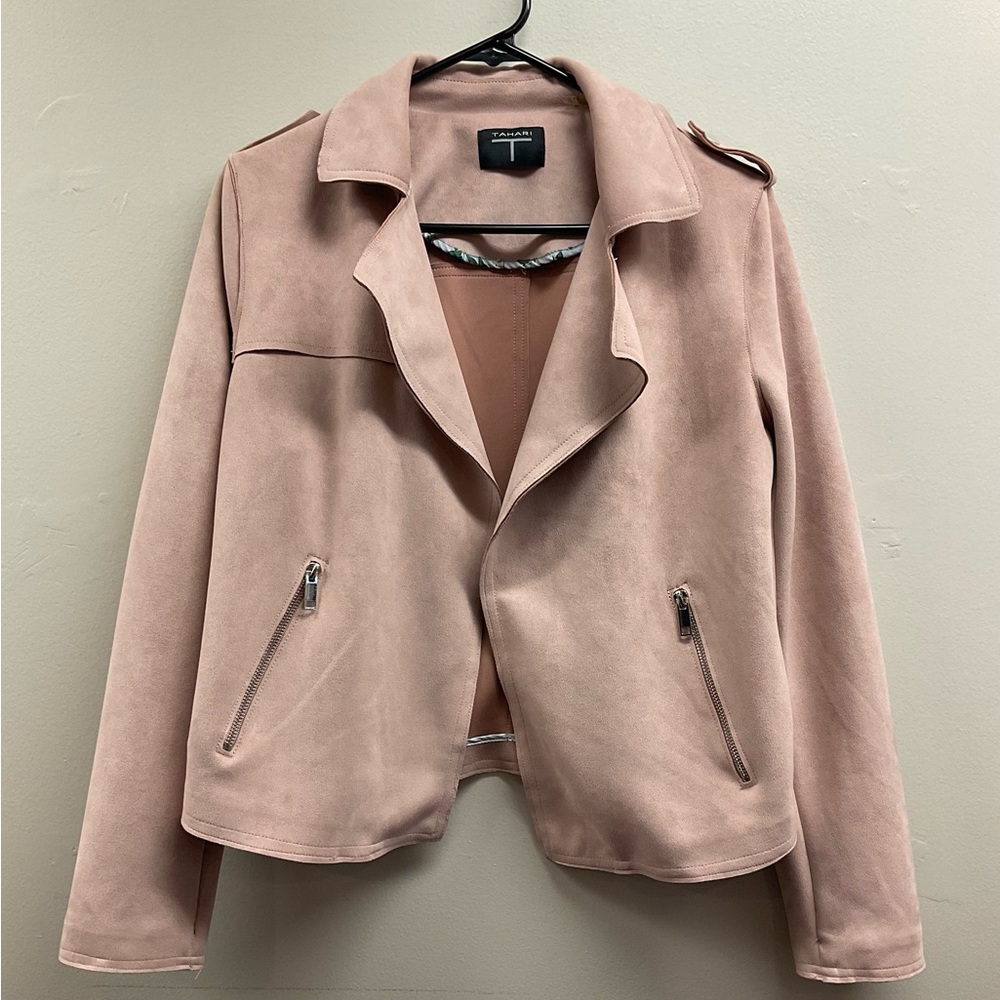 Tahari Faux Suede Open Front Jacket